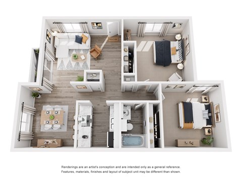 Floor plan for 2 beds, 1 bath, 830 sqft
