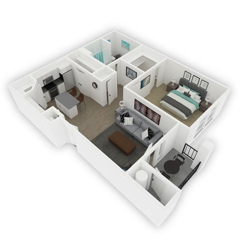 Floor plan for 1 bed, 1 bath, 781 sqft
