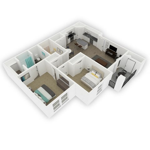 Floor plan for 2 beds, 2 baths, 1048 sqft