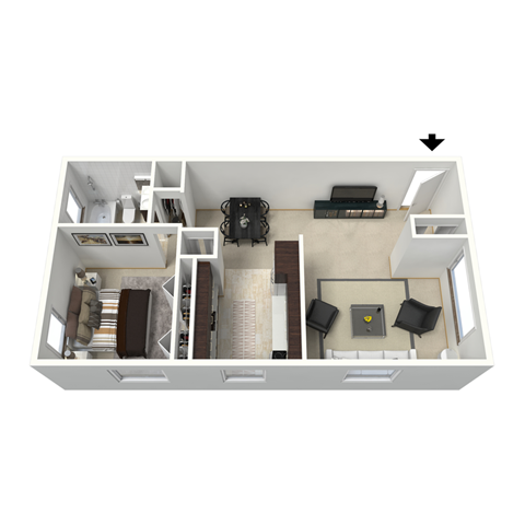 Floor plan for 1 bed, 1 bath, 550 sqft
