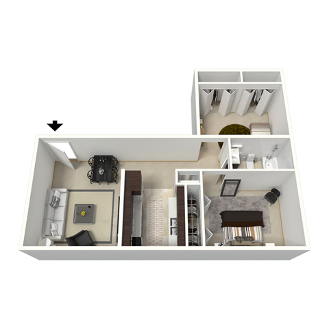 Floor plan for 2 beds, 1 bath, 704 sqft