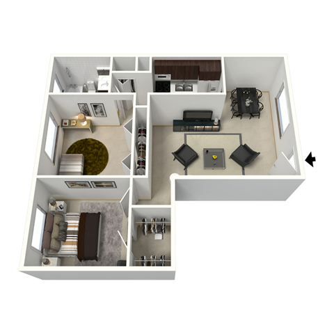 Floor plan for 2 beds, 1 bath, 650 sqft