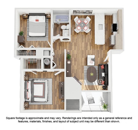 Floor plan for 2 beds, 1 bath, 806 sqft