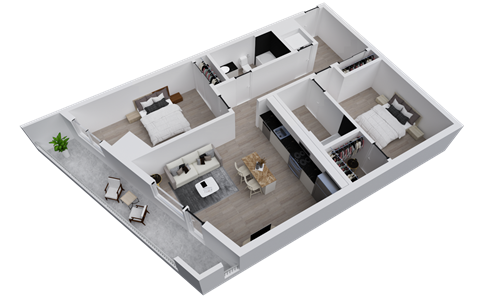 Floor plan for 2 beds, 2 baths, 975 sqft