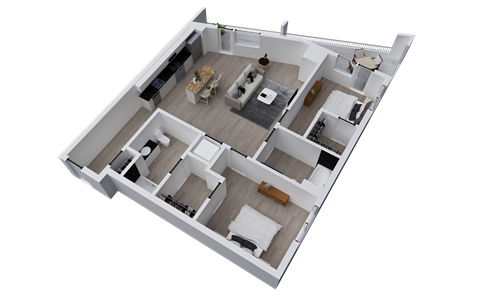 Floor plan for 2 beds, 2 baths, 1140 sqft