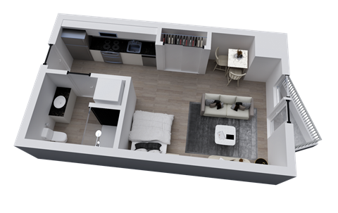 Floor plan for studio, 1 bath, 434 sqft