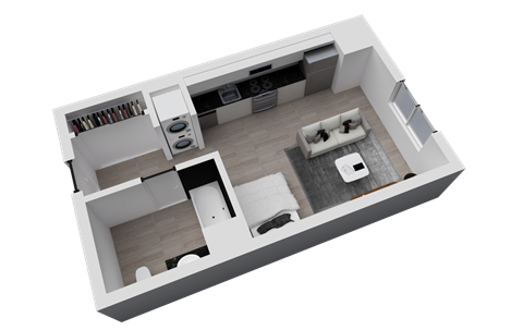 Floor plan for studio, 1 bath, 434 sqft