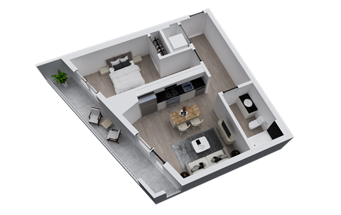 Floor plan for 1 bed, 1 bath, 588 sqft