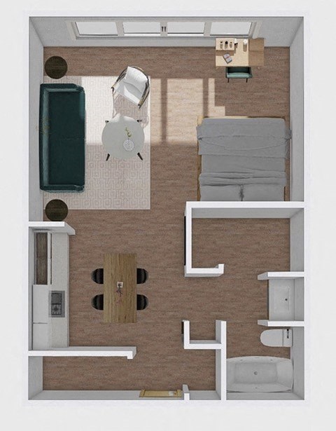 Floor plan for studio, 1 bath, 480 sqft