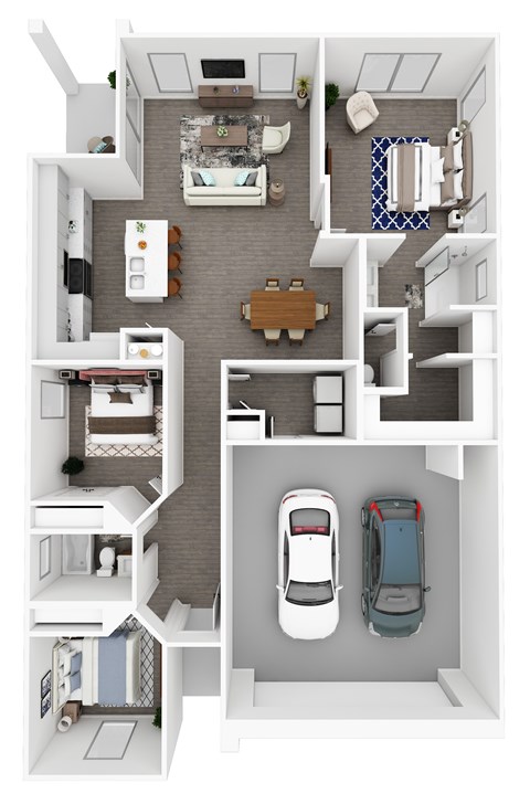 Floor plan for 3 beds, 2 baths, 1329 sqft