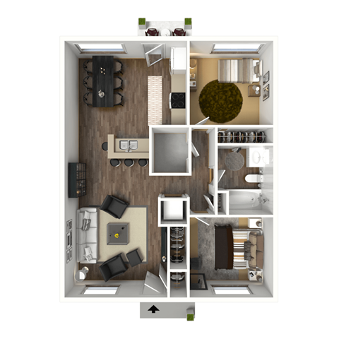 Floor plan for 2 beds, 1 bath, 898 sqft