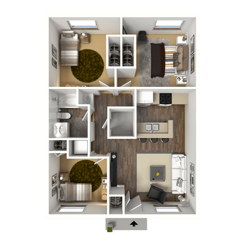 Floor plan for 3 beds, 1 bath, 952 sqft