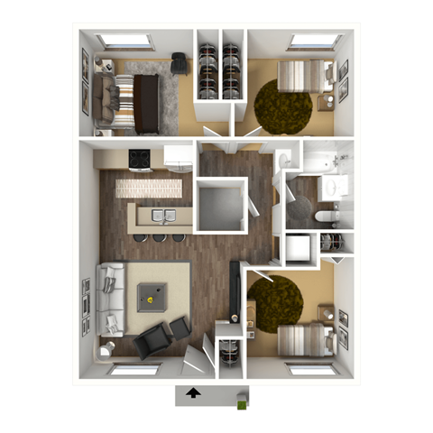 Floor plan for 3 beds, 1 bath, 918 sqft
