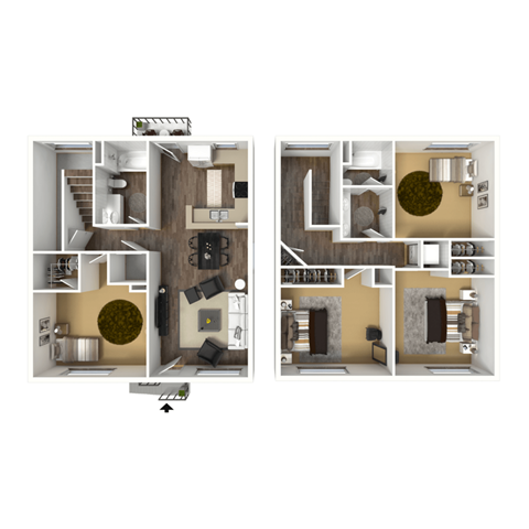 Floor plan for 4 beds, 2 baths, 1497 sqft