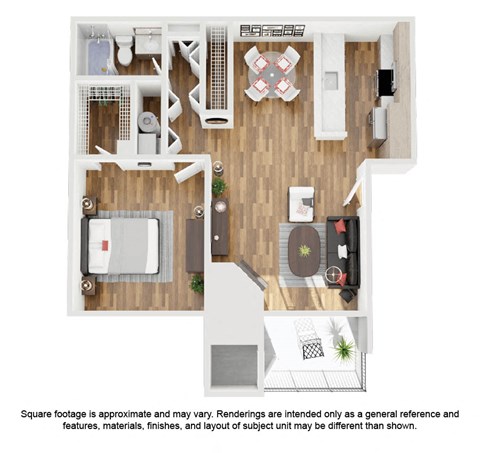 Floor plan for 1 bed, 1 bath, 720 sqft