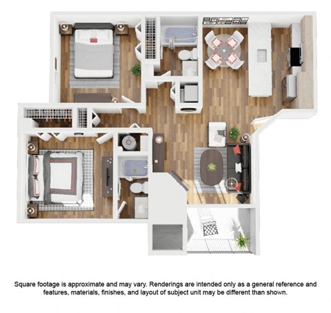 Floor plan for 2 beds, 2 baths, 926 sqft
