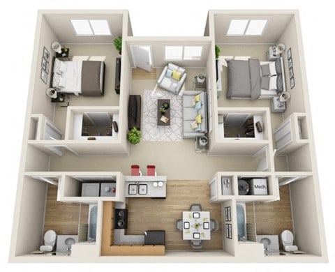 Floor plan for 2 beds, 2 baths, 1108 sqft