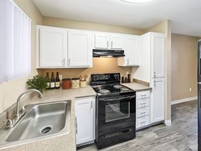 Casa Grande apartment for rent - A kitchen with a black stove top oven and a silver sink.