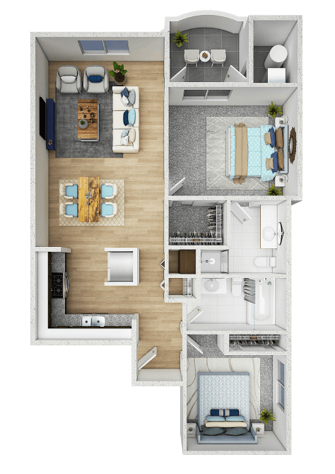 Floor plan for 2 beds, 2 baths, 871 sqft