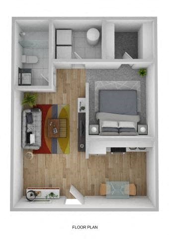 Floor plan for studio, 1 bath, 520 sqft