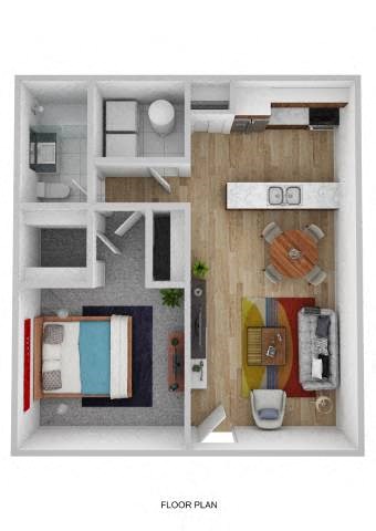 Floor plan for 1 bed, 1 bath, 624 sqft