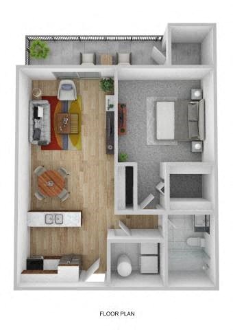 Floor plan for 1 bed, 1 bath, 624 sqft
