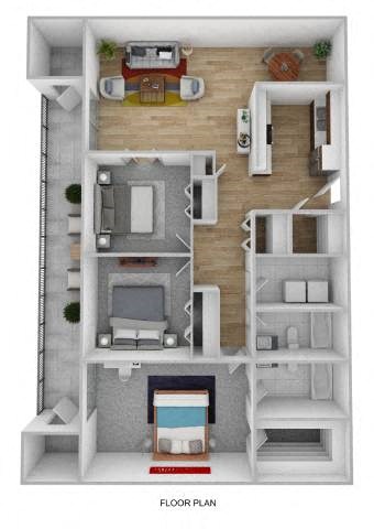 Floor plan for 3 beds, 2 baths, 1085 sqft