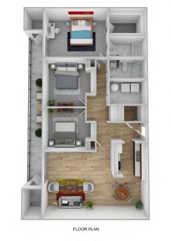 Floor plan for 3 beds, 2 baths, 1343 sqft