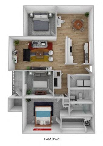 Floor plan for 3 beds, 2 baths, 1352 sqft