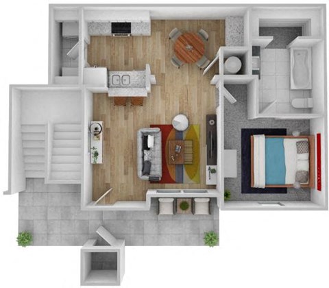 Floor plan for 1 bed, 1 bath, 673 sqft