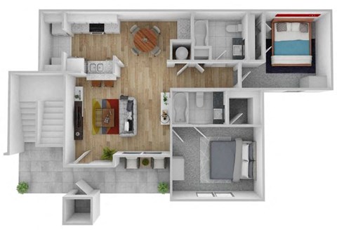 Floor plan for 2 beds, 2 baths, 912 sqft