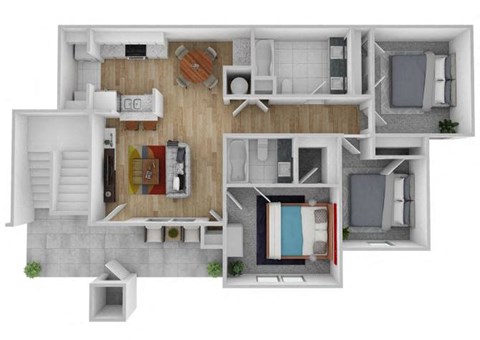 Floor plan for 3 beds, 2 baths, 1085 sqft