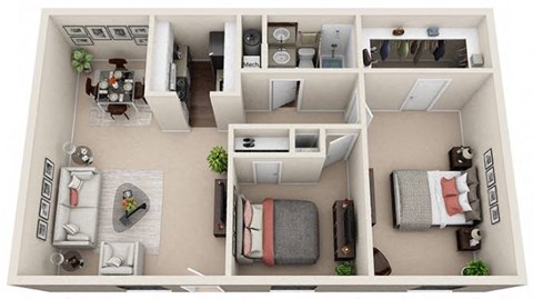 Floor plan for 2 beds, 1 bath, 760 sqft