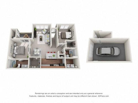 Floor plan for 2 beds, 2 baths, 1093 sqft