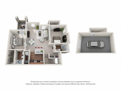 Floor plan for 2 beds, 2 baths, 1110 sqft