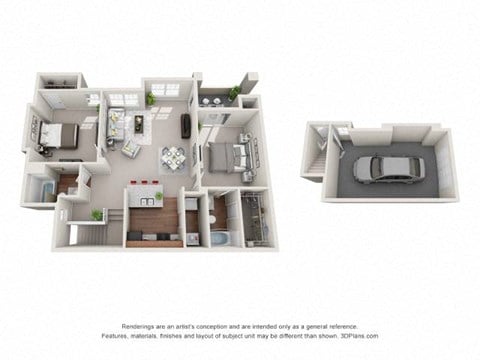 Floor plan for 2 beds, 2 baths, 1113 sqft