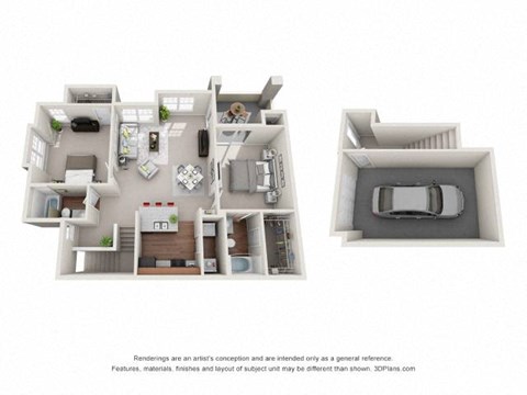 Floor plan for 2 beds, 2 baths, 1118 sqft