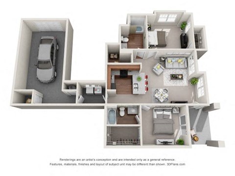 Floor plan for 2 beds, 2 baths, 1130 sqft