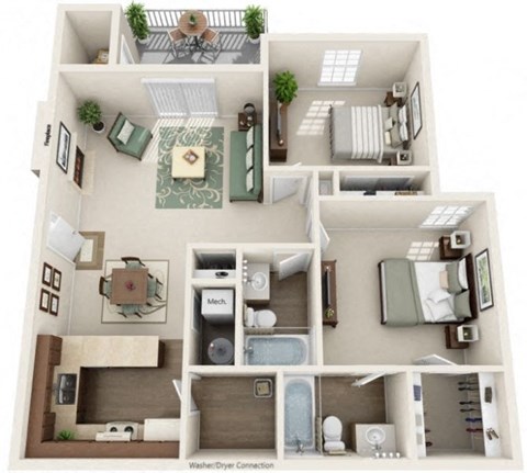 Floor plan for 2 beds, 2 baths, 900 sqft