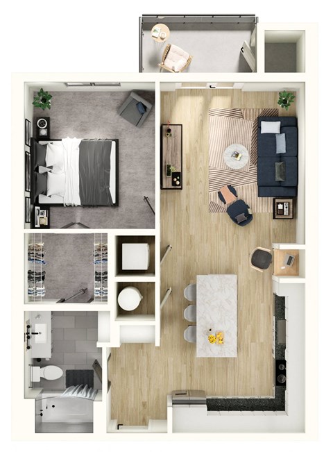 Floor plan for 1 bed, 1 bath, 775 sqft