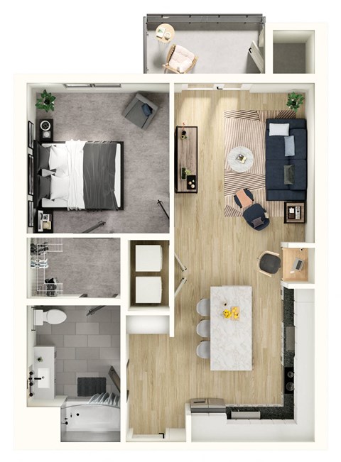 Floor plan for 1 bed, 1 bath, 775 sqft