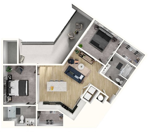 Floor plan for 2 beds, 2 baths, 1131 sqft