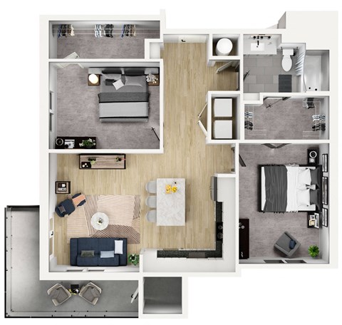 Floor plan for 2 beds, 1 bath, 1002 sqft