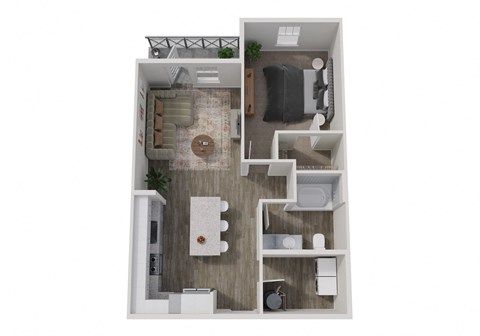 Floor plan for 1 bed, 1 bath, 756 sqft