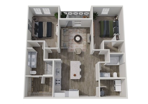 Floor plan for 2 beds, 2 baths, 1164 sqft