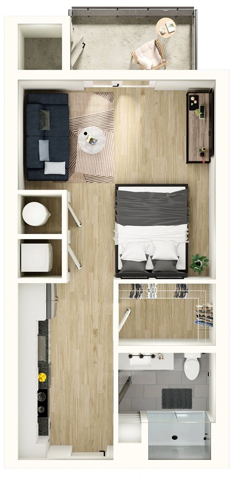 Floor plan for studio, 1 bath, 515 sqft