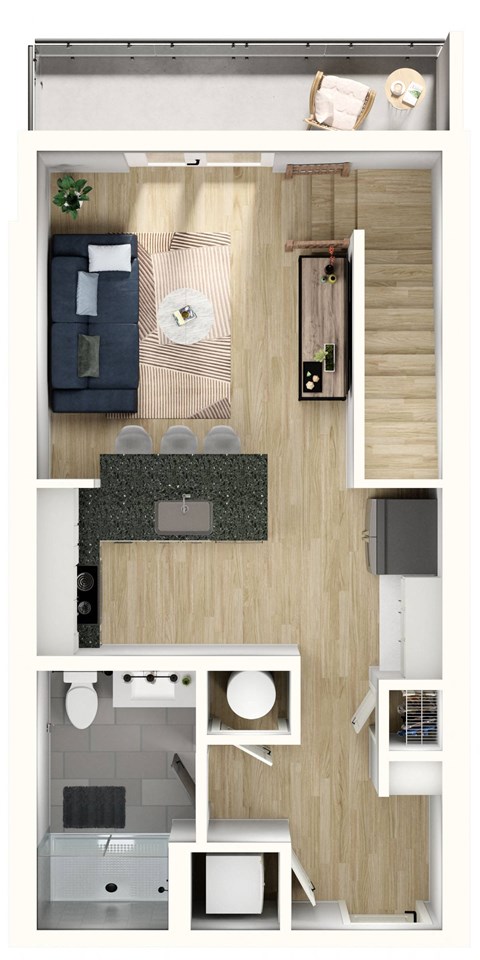 Floor plan for 1 bed, 1 bath, 771 sqft