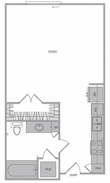 Floor plan for studio, 1 bath, 578 sqft