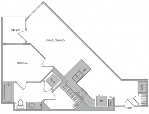 Floor plan for 1 bed, 1 bath, 704 sqft