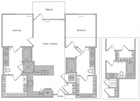Floor plan for 2 beds, 2 baths, 1132 sqft